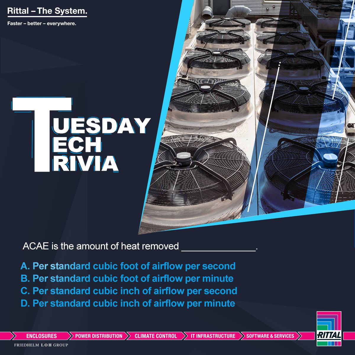 Rittal_India's tweet image. How much do you know about cooling efficiency? Solve our #TuesdayTechTrivia and put your answer in the comments section.

#Rittal #RittalIndia #climatecontrol #coolingunit #panelac #fans #filters #FanAndFilter #filterfans #filterunits #FFU @Rittal @EPLAN_global