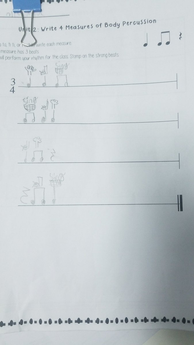 Miranda_L_B's tweet photo. 2nd grade's first big composition project! I'm really excited and proud of their work, you can see the variance in how they notated the body percussion. Will share the vids once I've had a chance to edit https://t.co/i9y0POtCNp