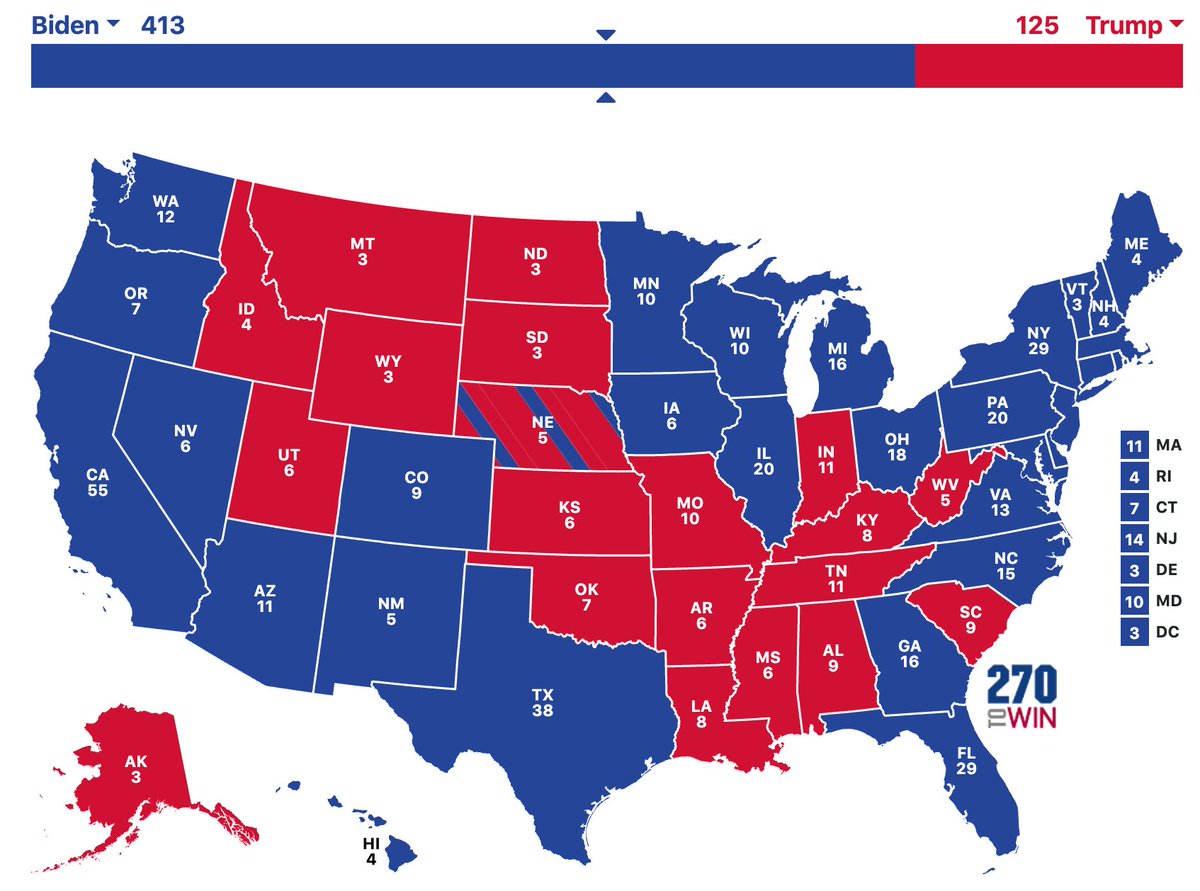 If Biden beats his forecast by 3 points nationally, here's the map you wind up with instead, with OH, IA and TX flipping blue.