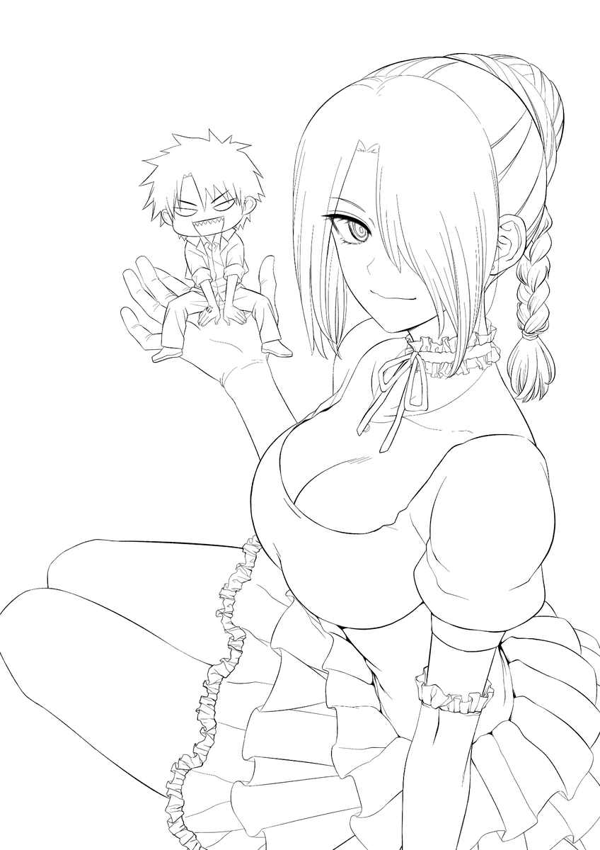かんなさん(@myuttyen)からいただいたラフを元におこしたヒルダさんの線画をさらにカラーで仕上げていただきました!普段描かない構図なので楽しくペン入れできましたし綺麗に塗っていただけて嬉しいです😭かんなさんありがとうございました! 