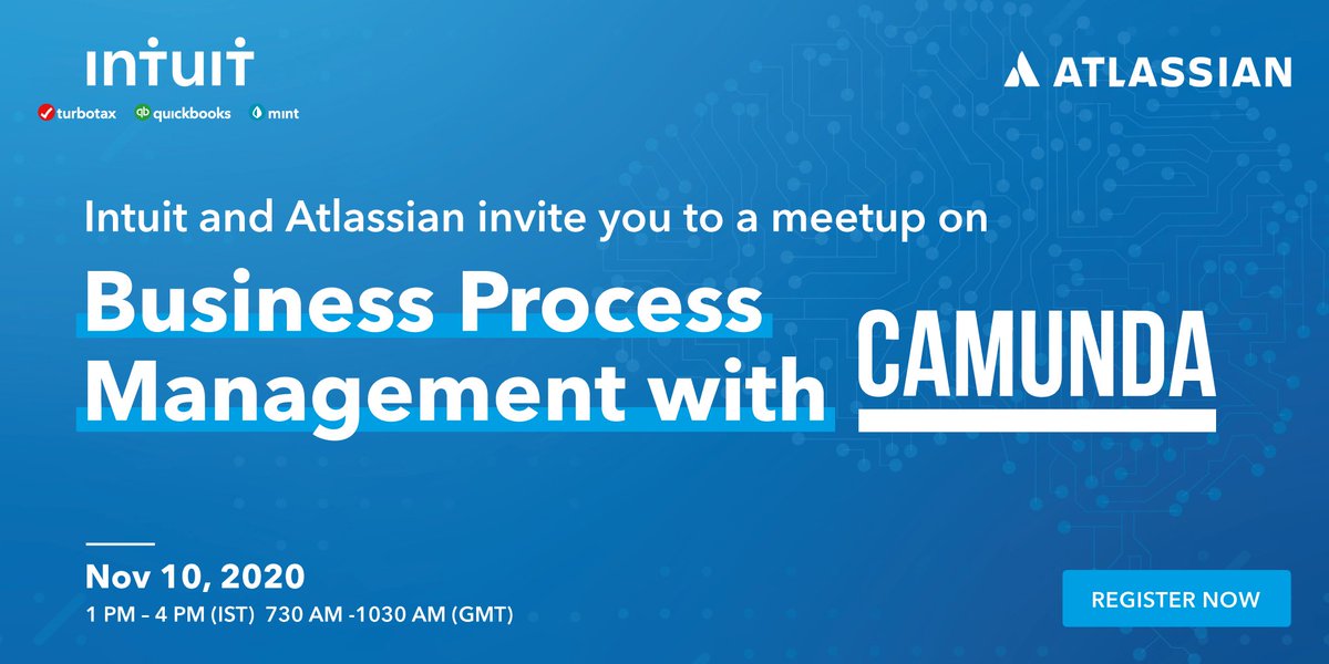 Join us on November 10th for Camunda Meetup, packed with insightful sessions on Business Process Management with <a href="/Camunda/">Camunda</a> by leading experts from Intuit and <a href="/Atlassian/">Atlassian</a>.  
Learn more about the meetup and register now at secure.meetup.com/register/?refe…