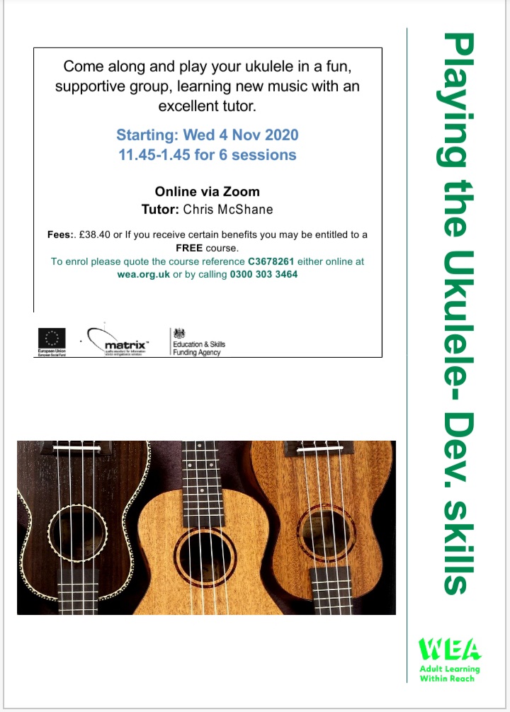 WeaBarnsley's tweet photo. Develop your skills in playing the Ukulele..online class starts tommorow..enrol on https://t.co/wHk9XShTmk..FREE IF ON BENEFITS https://t.co/asp0P1INFo
