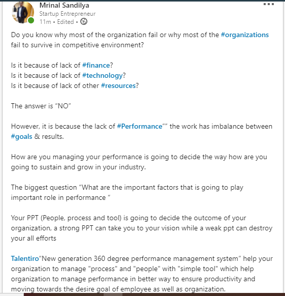 sandilya_mrinal's tweet photo. Do you know why most of the #organization  fail or fail to survive in competitive environment ?

Manage your #people and #process with @talentiro tool which help your organization to grow .

#CEO #Founder #business #BusinessOwner #startup #HR #Manager #performance #talentiro https://t.co/BJzIjM5Gdf