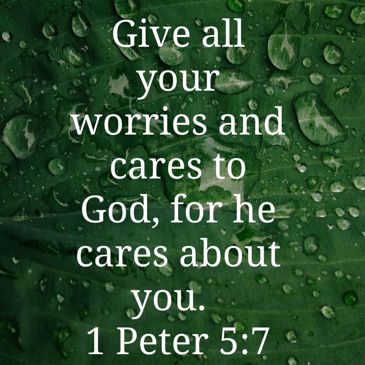 PatsyFo1's tweet image. Give all your worries and cares to God, for he cares about you.
1 Peter 5:7 NLT
bible.com/bible/116/1pe.…