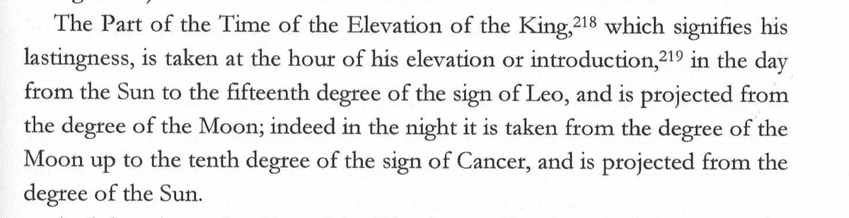 Anyway, for what it's worth, here is the "recipe" for the simplest of Bonatti's rulership lots: Diurnal: (15 Leo- sun)+(Moon)Nocturnal (10 Cnc- Moon's position)+(sun) <But note that there are other interpretations of the lot-- see footnote>