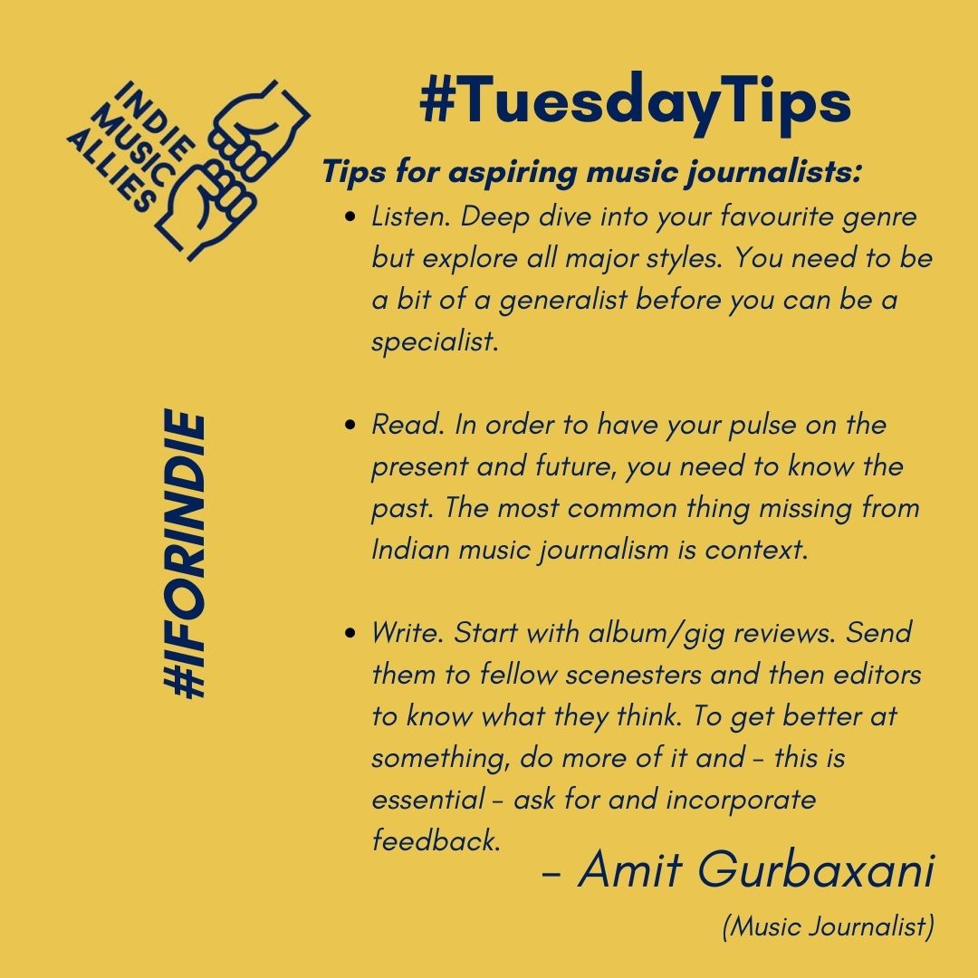 Music journalist and founding member of IMA, @amitgurbaxani lends some essential music journalism tips for aspiring music journalists. 
#iforindie #musicjournalism #indiemusic #TuesdayTips