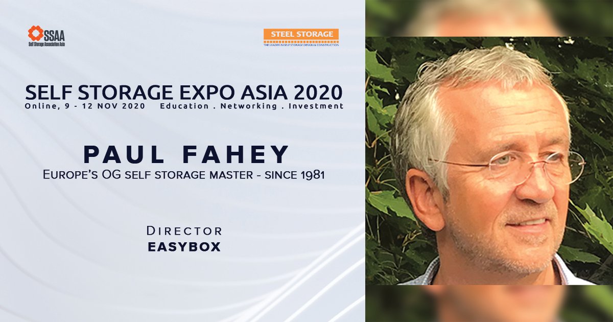ssaasia's tweet photo. Meet Paul Fahey, Director - EASYBOX - Europe's self storage master! He’ll be joining Self Storage Expo Asia on 9 - 12 November.

Join us TODAY! - https://t.co/GgblFWk95y

#selfstorage #selfstoragefacility #investmentrealestate #investment #event2020 #innovation #expertadvice https://t.co/Cl3zLelgdV