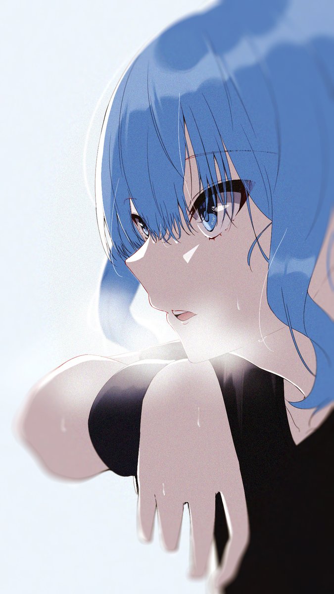 hoshimachi suisei 1girl blue eyes solo blue hair close-up sweat hair between eyes  illustration images