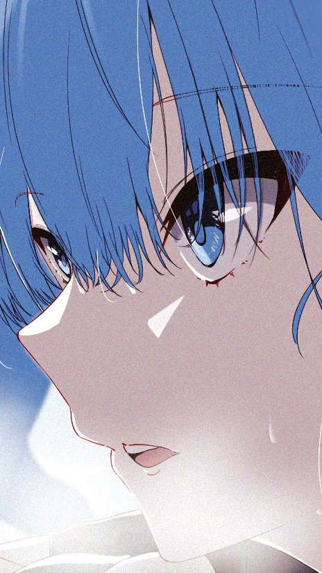 hoshimachi suisei 1girl blue eyes solo blue hair close-up sweat hair between eyes  illustration images