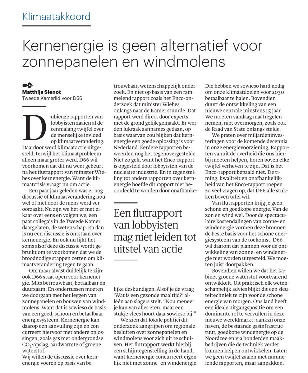 Van flutrapporten krijg je geen schone en goedkope energie. Opiniestuk in Trouw vandaag.

Een discussie over de aanvullende rol van kernenergie op zonne- en windnergie is prima, maar wel op basis van betrouwbaar wetenschappelijk onderzoek.
