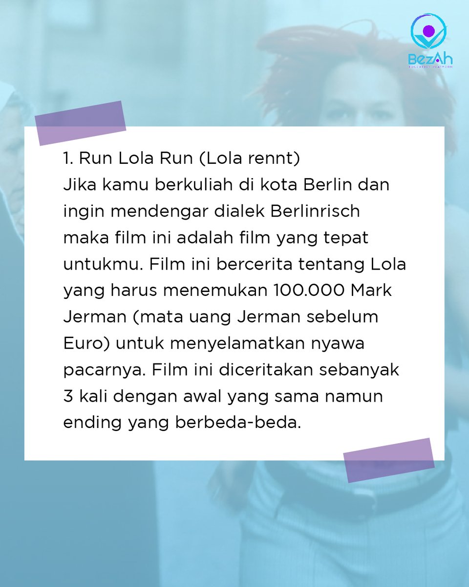 BezahOnline's tweet photo. Daftar film rekomendasi buat kamu belajar jerman! Mempelajari bahasa tentu bisa dengan berbagai macam cara
#movie 
#Movies
#moviestar
#movielover
#MovieAddict
#Deutsch 
#bimbelonline 
#bimbelmurah 
#Bezah
#Bezaheducationplatform
#kursusbahasaasing
#languangelearning https://t.co/nyJmkAXKDX