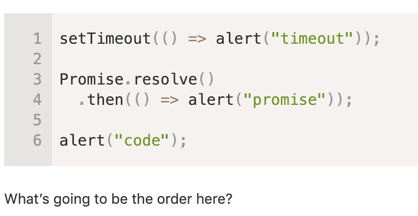 linzhangcs's tweet image. Day 48 of #100DaysOfCode learned from #JSTheHardParts about the microtask queue. The most common scenario is promises .then() handler executes and enqueues the #microtaskqueue. Why does it matter? Because it affects the order of execution - microtasks go before macrotasks