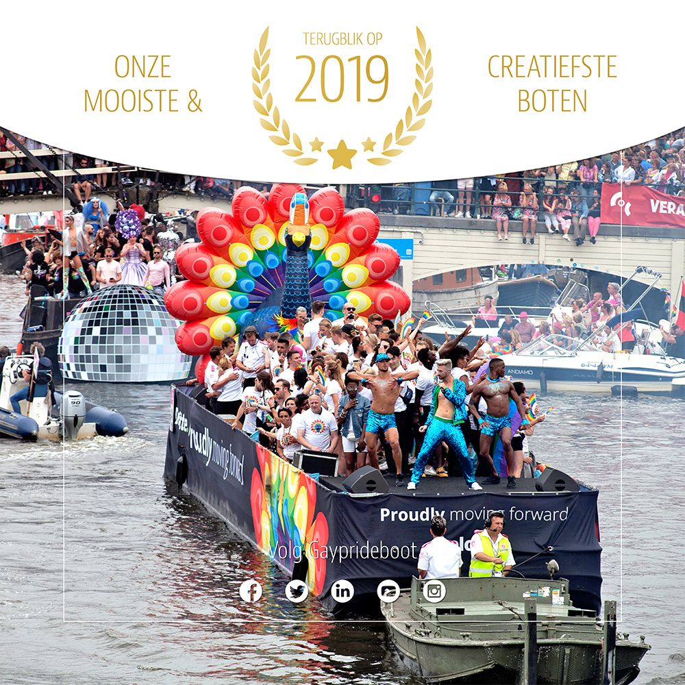 GaypridebootNL's tweet photo. Gayprideboot bestaat dit jaar 10 jaar🎈 We delen onze mooiste &amp; creatiefste boten met jullie. Dit keer een terugblik op 2019👀 "Proudly moving forward". In opdracht van @DeloitteNL #terugblik #throwback #deloitte #gayprideboot #buildingtolerance #10years #10yearsgpb #birthday https://t.co/sbHnx2JIrr