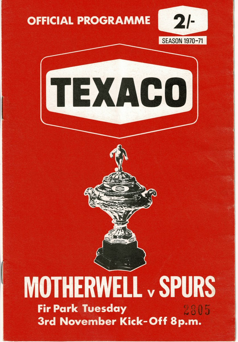 TEXACO CUP 1970/7150 years ago today!!! After losing 3-2 in the 1st leg at White Hart Lane on the 21st October, Motherwell faced Tottenham Hotspur in the 2nd leg on Tuesday 3 November 1970 in front of a crowd of 22,450. 1/4