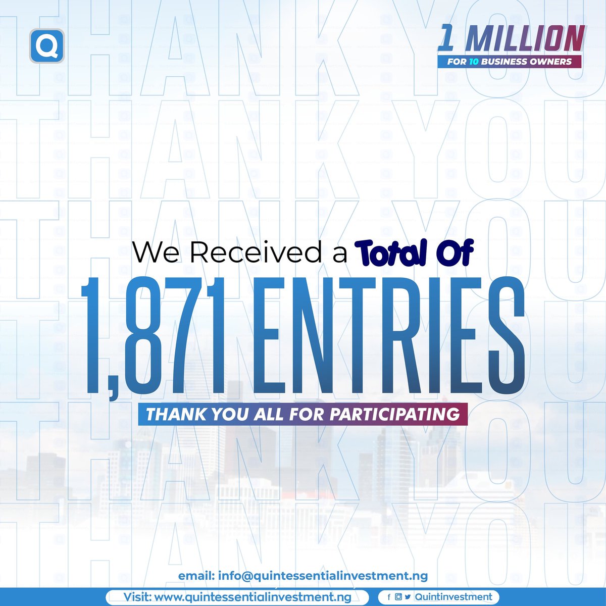 Quintinvestment's tweet photo. The Winners will be announced soon.
Stay glued to our social media hanldes for more updates.
#csrquintessential #quintinvestment #theglobalculture #addingvaluetofinances https://t.co/tGxDQUj2HQ