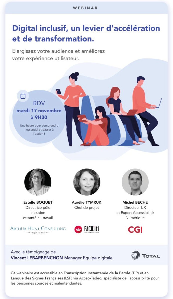 FACIL_iti's tweet photo. 📢 [ Save the date ] On vous donne rdv mardi 17 novembre à 9h30 pour un webinar plus que jamais d'actualité sur le digital inclusif.
👉Inscription : https://t.co/ZiGOEDihT3

#RSE #digital #inclusion #accessibilite #inclusivite #SEEPH https://t.co/yOp9aSrRmI