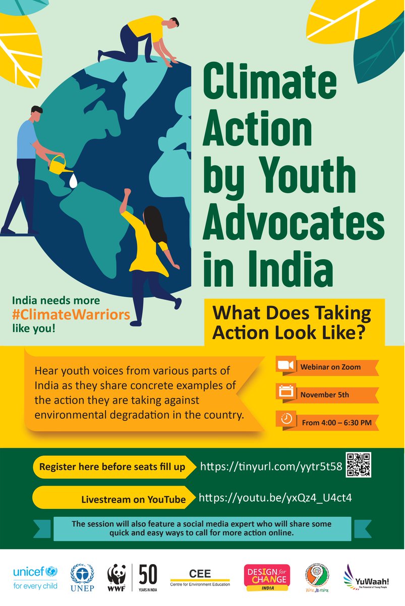 India needs more #ClimateWarrirors like you!

Register here 👉 unicef.zoom.us/webinar/regist…