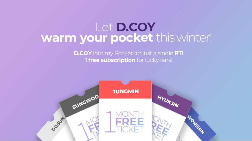 POCKETDOLS_'s tweet photo. ๐ #DCOY_X_POCKETDOLS RT EVENT ๐
D.COY right into D.YOUs' Pockets!
All you have to do is RT, #DYOU s!
๐~Nov.10 17:00 (KST)
๐for 15 fans
๐1-month subscription for D.COY
#DCOY #๋์ฝ์ด #POCKETDOLS https://t.co/cU2oNq2gVi