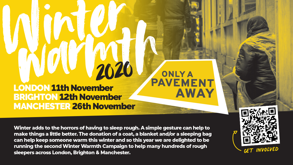 #WinterWarmth20 Our team of volunteers are ready to deliver coats, blankets, sleeping bags &amp; toiletries to rough sleepers in London Brighton &amp; Manchester. To donate items or to support the campaign  bit.ly/WinterWarmth20 .Thank you to our partners <a href="/greeneking/">Greene King</a> <a href="/feelgooddrinks/">Feel Good Drinks</a>