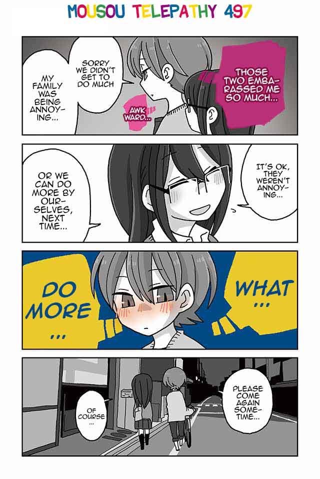 39. Mousou Telepathy - NOBEL. About a high school girl who can look into people's minds ( secretly ) but because of that, she finds out that the mind of the popular boy is full of wild fantasies about her. Slice of life comedy with slow burn romance of these hs students ? 