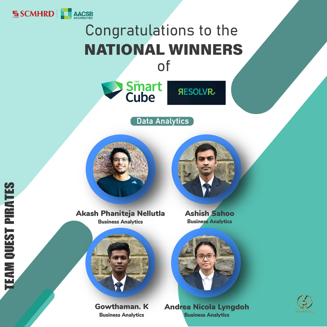 SCMHRDian's tweet image. SCMHRD extends its heartiest congratulations to Team Quest Pirates for emerging as the Winners of the Data Analytics category, and Team Synergy for attaining the Third position in the Research category of #Resolvr2020.
#TheSmartCube #SCMHRDxp