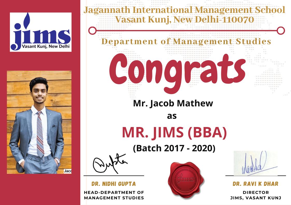 JIMSVK's tweet photo. Probably 2020 graduating batch is the only batch who will be missing out the real life farewell party.
We are delighted to announce Mr. & Ms. JIMS
Mr. JIMS (BBA) - Jacob Mathew & Akshhit Arora
Ms. JIMS (BBA) - Vidhi Juneja
#BBA_Shining_Stars #JIMSVk #VirtualFarewell https://t.co/k79A4yUwZP