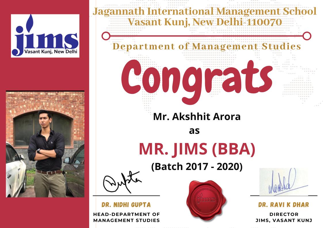 JIMSVK's tweet photo. Probably 2020 graduating batch is the only batch who will be missing out the real life farewell party.
We are delighted to announce Mr. & Ms. JIMS
Mr. JIMS (BBA) - Jacob Mathew & Akshhit Arora
Ms. JIMS (BBA) - Vidhi Juneja
#BBA_Shining_Stars #JIMSVk #VirtualFarewell https://t.co/k79A4yUwZP