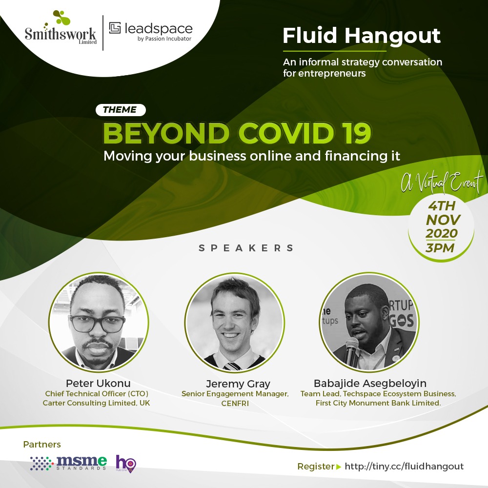 SmithsworkL's tweet photo. 1 more day to Fluid Hangout!!

Remember, if your business experienced revenue decline due to COVID 19 or you want to transition your business online or you just need finance options for your business, then ensure you don't miss this edition of Fluid Hangout

#COVID19 #Finance https://t.co/HDR1pOxjdq