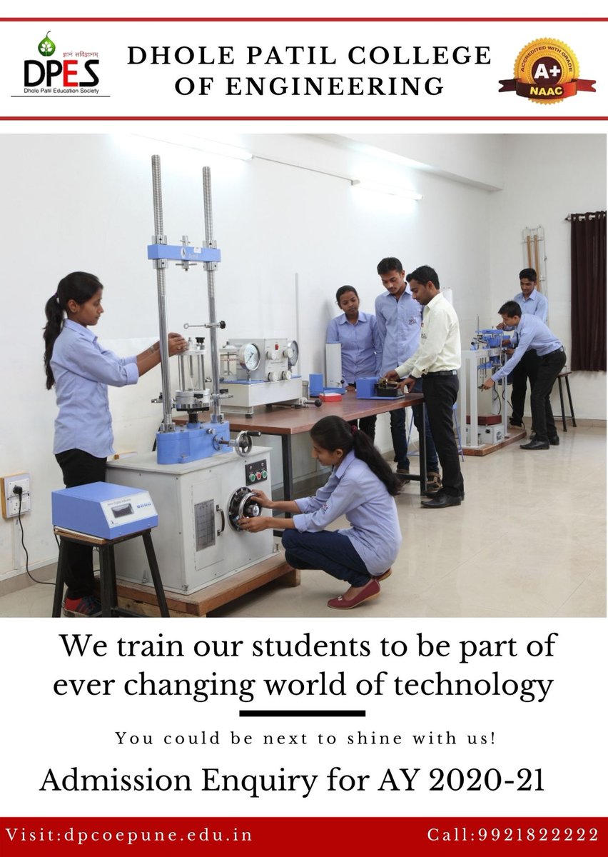 dpcoepune's tweet photo. We at DPCOE, train our students to be a part of the ever-changing world of technology. You could be next to shine with us!
Visit: https://t.co/b0yCTew1mv
Admission enquiry for AY 2020-21, call: 9921822222
.
#dpcoe #dpespune #admission #admissionenquiry #technology #education https://t.co/PbTIpxoCDP