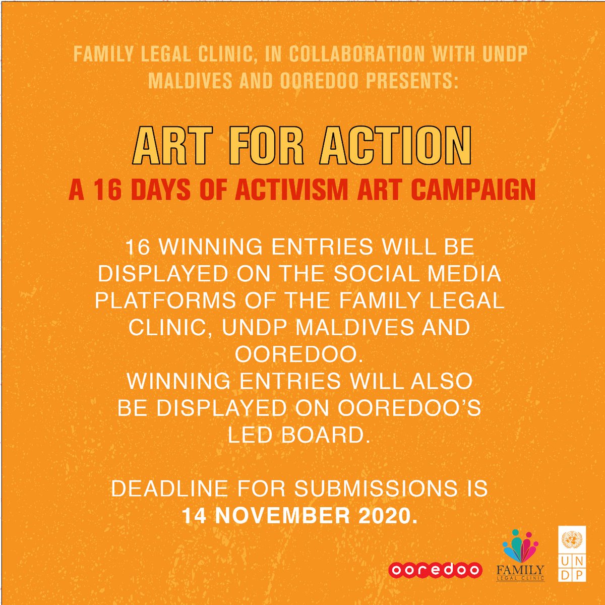 To submit, please send your artwork to info@familylegalclinic.org.mv with your FULL NAME, CONTACT NUMBER, AGE, and a SHORT DESCRIPTION OF YOUR WORK

<a href="/UNDPMaldives/">UNDP Maldives</a> <a href="/OoredooMaldives/">Ooredoo Maldives</a>