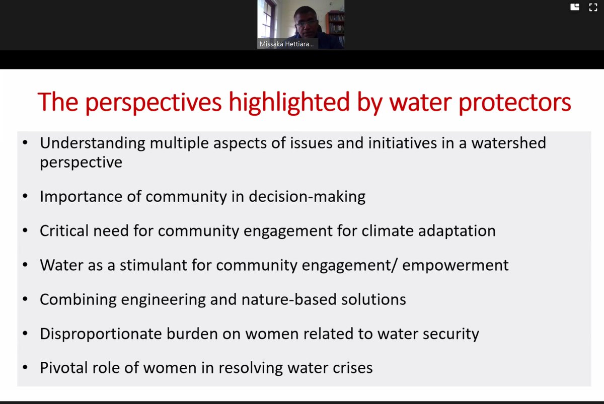 #HappeningNow: <a href="/climate_water/">WomenWaterClimate</a>'s #webinar series on "Women, Water, Climate: Tackling the Challenges". 

Missaka Hettiarachchi presented Synthesis of Sri Lankan Voice of Water. Get the key perspectives ⬇️

More info about the event: bit.ly/3ejleEZ