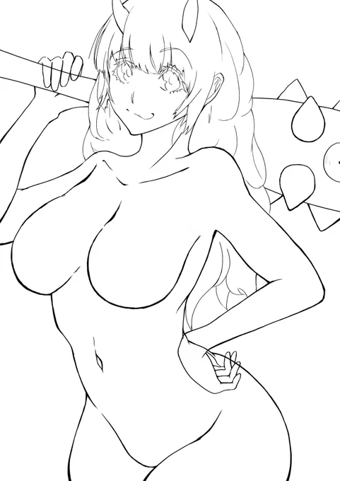 何かしら布は着させるけど、とりあえず仮で身体のライン描いてみた。
胸から下、最近勉強してみたのですがどうでしょうか? 
