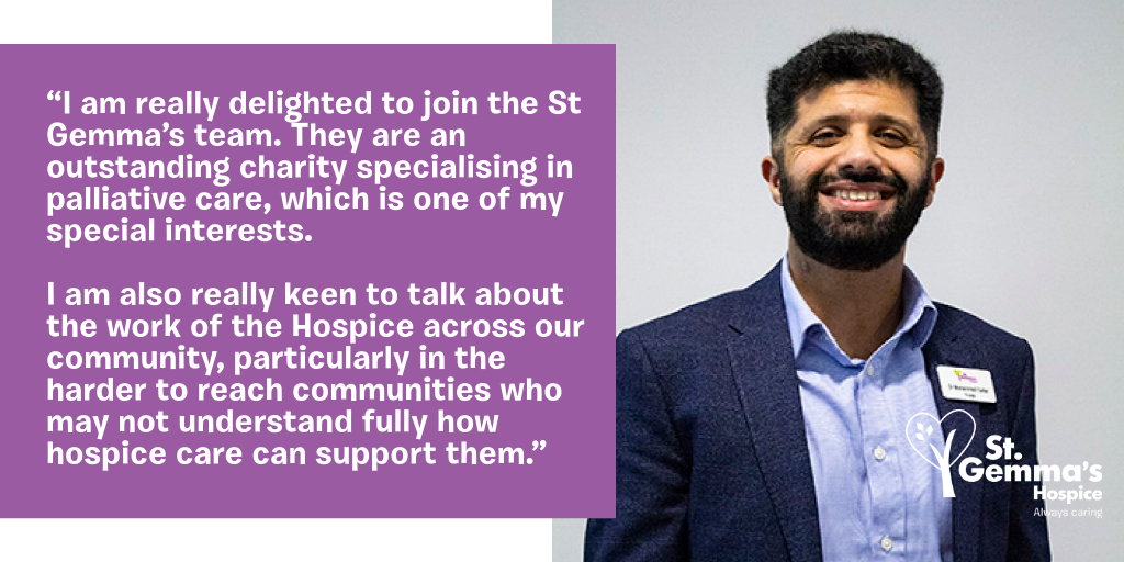 stgemmashospice's tweet photo. Dr Mo Sattar @BeingMo is a local GP &amp; one of our newest trustees.

"I am... keen to talk about the work of the Hospice across our community, particularly in the harder to reach communities who may not understand fully how hospice care can support them."

#TrusteesWeek https://t.co/wu03d3ARTU