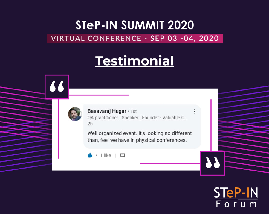 stepin_forum's tweet photo. The biggest challenge this year was to provide the offline experience virtually. Thank you Basavaraj Hugar for your kind words. The feel being the same as compared to any physical conference is our biggest achievement.
#tuesdaythoughts #stepinsummit2020 #testimonial https://t.co/nvfgT9rkJD