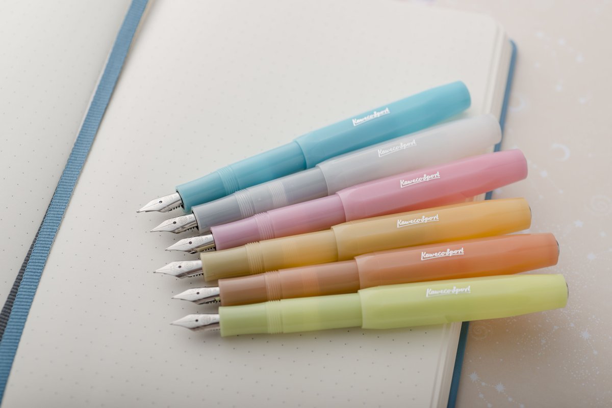 PurePens's tweet photo. #Kaweco Frosted Sport fountain pen is another popular collection of pens 😍 The Frosted Sport collection stands out due to its light pastel colours and the slightly opaque barrel. 

https://t.co/G3ekmJDPUW

#Purepens #fountainpen #kawecofrostedsport #pastelcolours #lightcolours https://t.co/qf2IZXmrF5