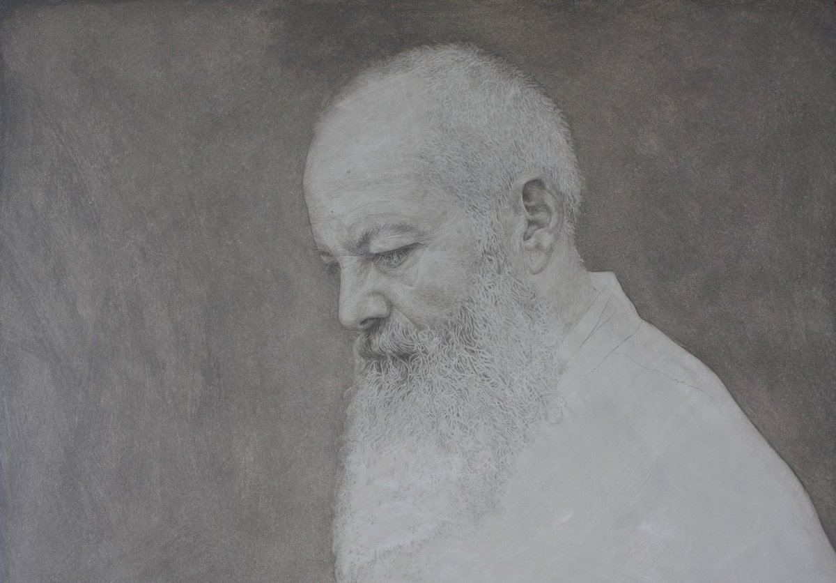 'Contemplating' 46x61cm. Acrylic on Gesso Board. Delighted this painting of lovely Martin is off to a new home 😊  @fidrafineart #onlyhuman #beautifulsoul  #finebrushstrokes #portrait