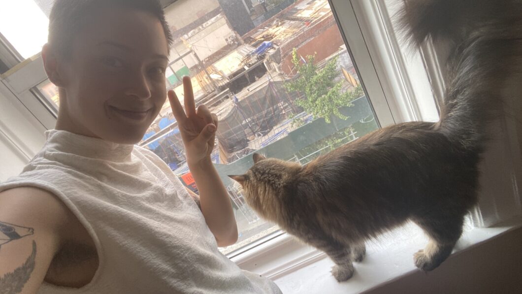 Since  @aznfusion did not share the name of her cat we will call them Floof.  https://www.theopennotebook.com/2020/09/15/a-day-in-the-life-of-sabrina-imbler/