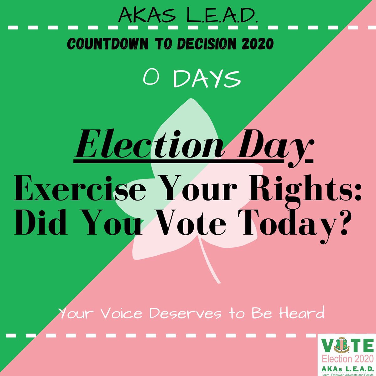 TODAY IS ELECTION DAY!  Exercise your right to vote – an important way to participate in our democracy.  Be prepared for long lines! Once you vote, take a picture and post on your page using all or any of the hashtags.
#AKASLEAD #WhenWeAllVote #OwnYourVote #TeamUnity #WeVoteD9