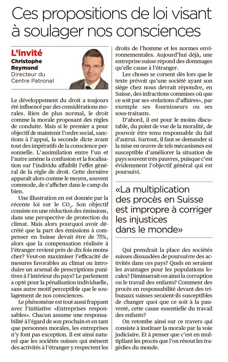 "Veut-on maximiser l’efficacité de mesures favorables au climat ou introduire un arsenal de prescriptions punitives à l’intérieur du pays? Le parlement a opté pour la pénalisation individuelle, sans autre motif perceptible que le soulagement de nos consciences" <a href="/chreymond/">Christophe Reymond</a>