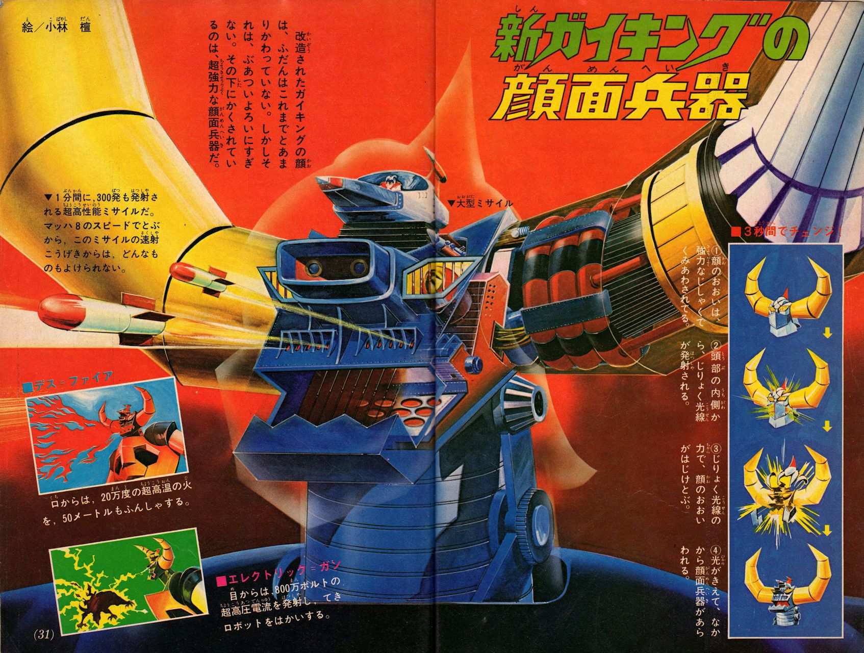 ラクメキアそーさい 新井博之助 114 ガイキング 後期型 大空魔竜ガイキング テレビマガジン1976年9月号記事 ロボットアニメ業界の歴史の一区切りの遠因となる もろもろの事情により ガイキングパワーアップ大改造 それはそうと 顔面兵器