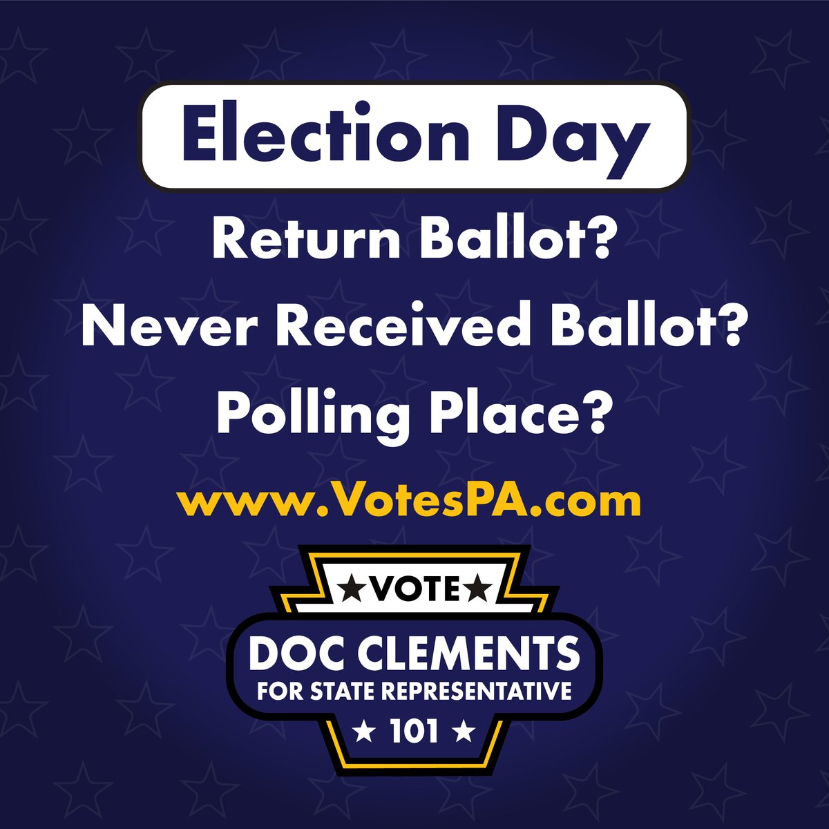 DocClements101's tweet image. It's Election Day! Make sure your voice is heard! Information about voting can be found at VotesPA.com

Want to volunteer? DocClements.com/EDay