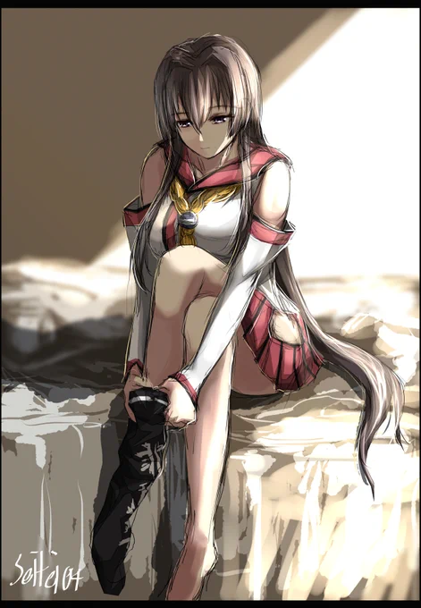 髪を下ろしたままタイツを履く大和 
#艦これ版深夜の真剣お絵描き60分一本勝負 
#艦これ版真剣お絵描き60分一本勝負_20201103 