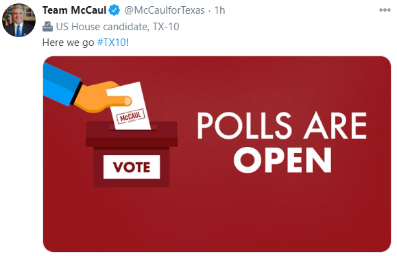 Finally a message from Michael McCaul we can fully support. Go vote #TX10.