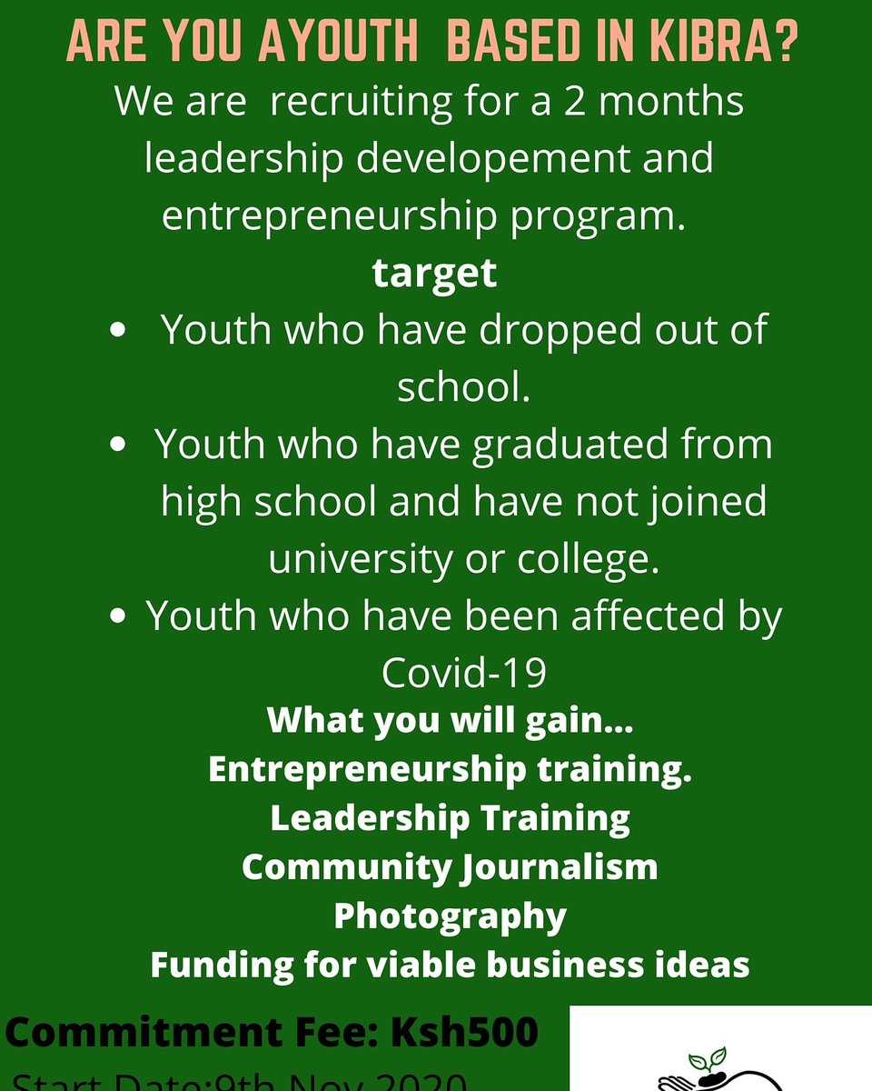 GardenofhopeFdn's tweet photo. Opportunity for youth in Kibera. Share widely. #jobs #unemployment #decentjobs #youth #funding #futureofwork #Covid_19 #photography #journalism #entrepreneurs #entrepreneurship #kibra #Kibera #GoHF #restorinhope https://t.co/nKw6FdM8uL