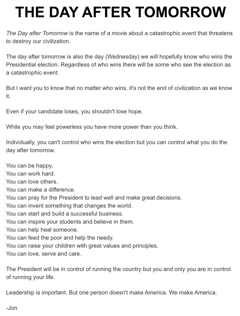 Jon Gordon shared this yesterday. Too good not to share again. 

Choose joy. 

You can make a difference.