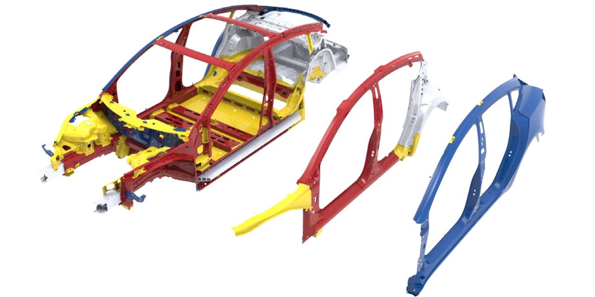 Random observation of the day, re: Cybertruck.Teslas already top the rankings in terms of crash test safety.  A lot of this is due to the ultra-high strength steel (UHSS, red) passenger safety cell, on which lighter panels (mainly alumium, blue) are hung.