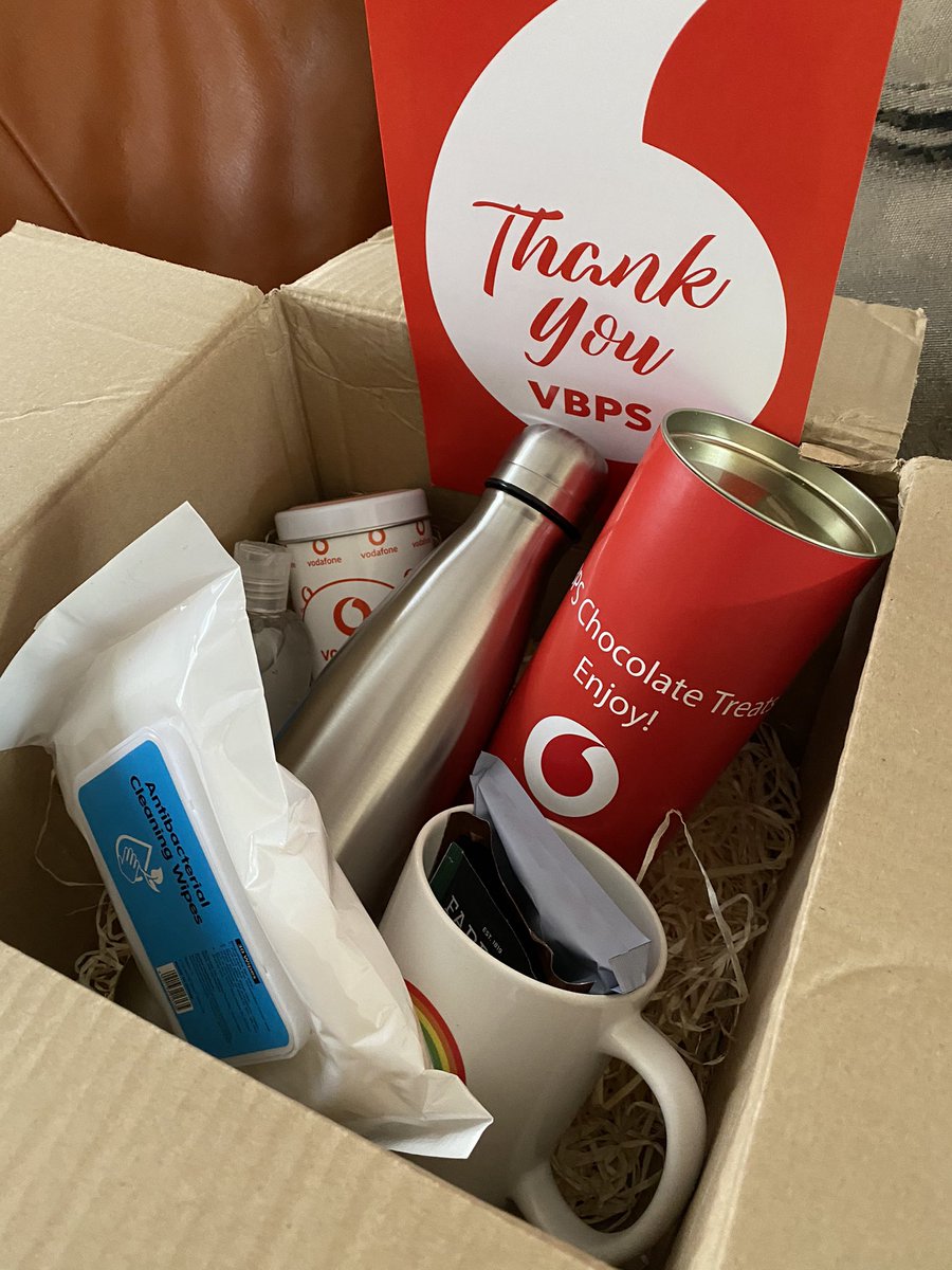 Toriatastic76's tweet photo. I got a care package from @VodafoneGroup delivered today! It’s like a little hug in a box and I’m grateful to have a job in the current climate, let alone one with such lovely people! #blessed https://t.co/DjR8mfFvxB
