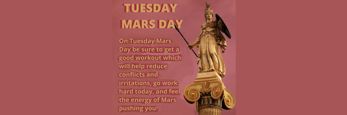 On Tuesday Mars Day be sure to get a good workout which will help reduce conflicts and irritations, go work hard today, and feel the energy of Mars pushing you! #astrology #horoscope #zodiac #time #today #dailyhoroscope #moon #signs #dayplanner #calendar #tuesdays #mars #athena