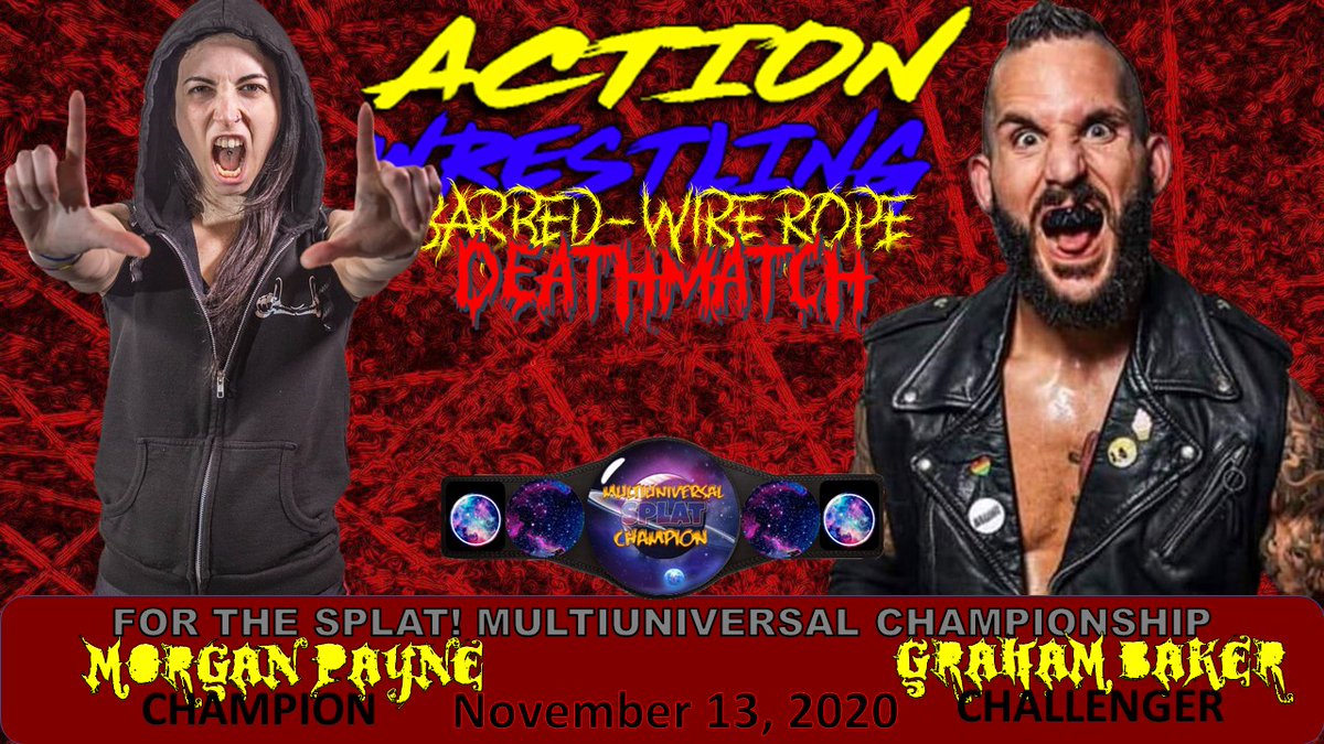 thesplatnetwork's tweet photo. On Friday night, Morgan Payne retained her Multiuniversal Championship in a hard hitting Coal Miner's Glove Match. In just a couple weeks, she will defend against Graham Baker in a Barbed Wire Rope Deathmatch! https://t.co/93IugVIJLC