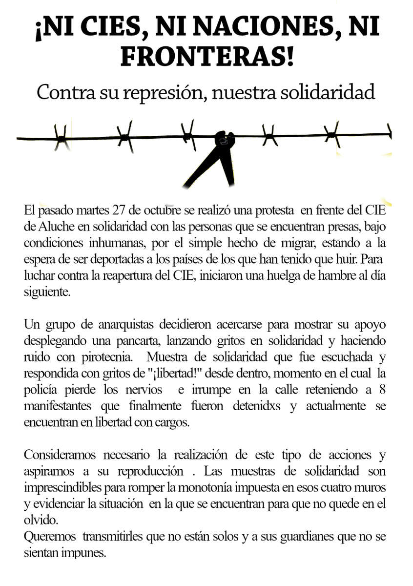 LocAnarq_Motin's tweet photo. Solidaridad con lxs presxs del CIE en huelga de hambre https://t.co/unVlv6ItbR